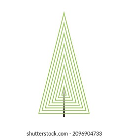 Abstract tree. Geometric shape icon. Parallel green outlines create illusion of volume. Short black tree trunk. Logo idea. Emblem for business design, agriculture, ecology concept, spa, yoga center.