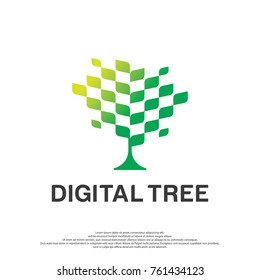 Abstract tree with gradient color illustration template, flat style design isolated on white background