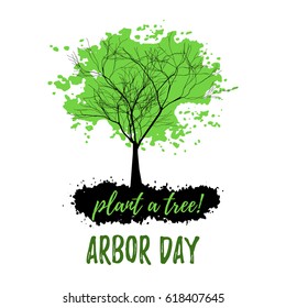 Abstract tree with green foliage in grunge style isolated on white background. Plant tree in Arbor day. Vector illustration