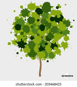 Abstract tree with green leaves on white background.
