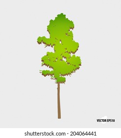 Árbol abstracto con hojas verdes sobre fondo blanco.