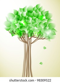 Abstract tree with green leaves. Vector illustration.