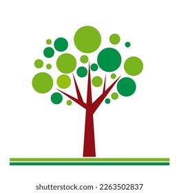 An abstract tree with green round leaves. Spring and organic farming concept. Vector logo