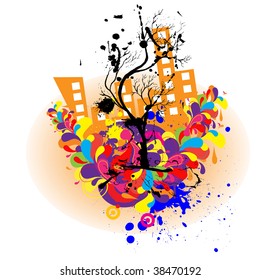 Abstract tree grunge background, vector illustration
