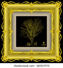 The abstract of tree hand - drawn in gold frame vector