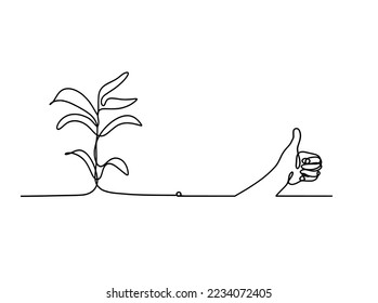 Abstract tree with hand as line drawing on the white background. Vector