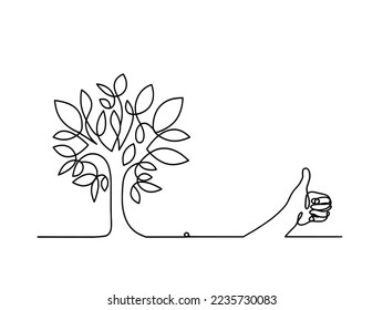 Árbol abstracto con la mano como dibujo de línea sobre el fondo blanco. Vector