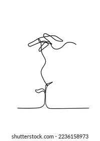 Abstract tree with hand as line drawing on the white background. Vector