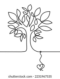 Abstract tree with heart as line drawing on the white background. Vector