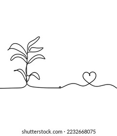 Abstract tree with heart as line drawing on the white background. Vector