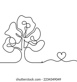 Abstract tree with heart as line drawing on the white background. Vector