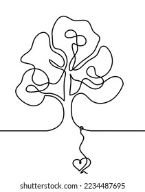 Abstract tree with heart as line drawing on the white background. Vector