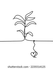 Abstract tree with heart as line drawing on the white background. Vector