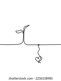 Abstract tree with heart as line drawing on the white background. Vector