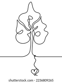 Abstract tree with heart as line drawing on the white background. Vector