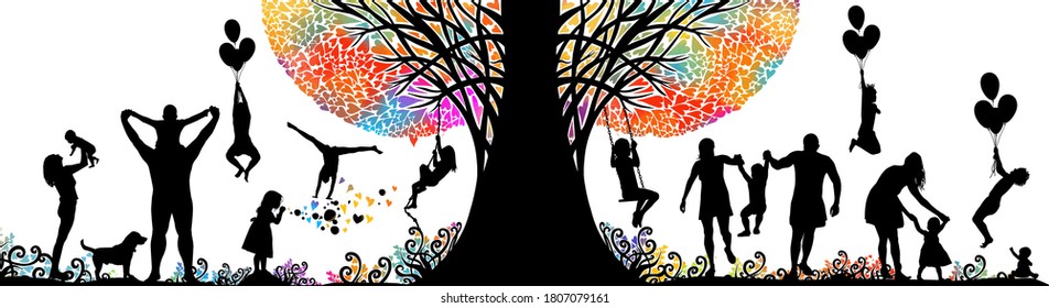 Abstract Tree with Hearts. Family in nature. Vector illustration
