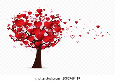 Abstract tree with hearts on transparent background - vector illustration
