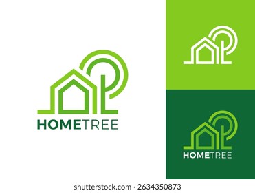 abstract tree with home logo design vector concept	
