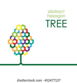 Abstract tree with honeycomb style leaves. Colorful polygons.