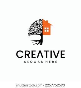 concepto de logotipo de casa arbórea abstracta con diseño de concepto plano vectorial del logotipo de eco house
