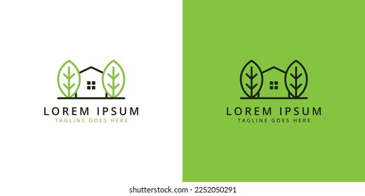 Modelo de diseño del logotipo de la casa de árbol abstracto con estilo de arte de línea moderno Diseño de vectores Premium