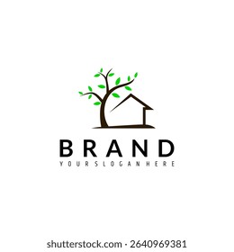abstract tree house logo in flat vector design style