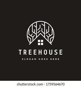 Abstract tree house logo icon vector template on black background