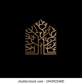 abstract tree house logo vector with black background