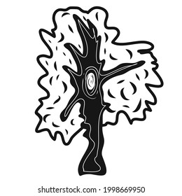 Abstract tree icon. Contour black graphic sketch. Nature. Environmental themes. Idea for decors, logo, covers, holidays, gifts, art. Isolated vector.