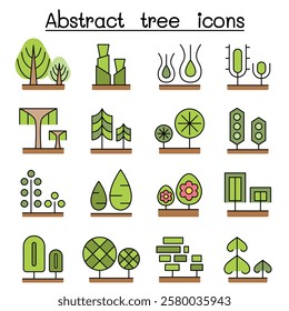 Abstract tree icon set in color line style