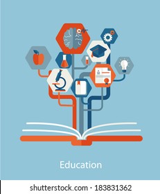 Abstract tree with icons for web design. Vector education and science concept. 