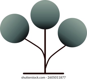 Abstract tree illustration with three spherical green canopies and a slender brown trunk, featuring smooth gradient shading