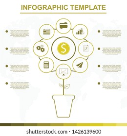 Abstract tree infographics elements. Colorful infographic template with 9 titles, Diagram with steps, business data presentation. Vector infographic. 
