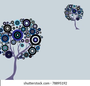 abstract tree invitation for life events with place for text in cold blue colors