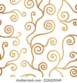 Abstract tree klimt seamless pattern. Repeated gold twist background. Repeating modern art style texture for design prints. Repeat gustav patern. Nouveau golden lines ornament. Vector illustration