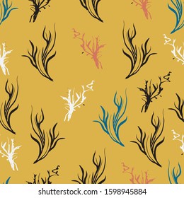 abstract tree and leaf ink brush strock Seamless Patterns eps 10 vector 