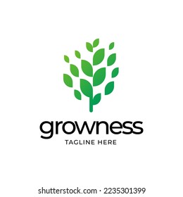 Abstract Tree with leaf luxury logo, Green leaf logo template vector design.