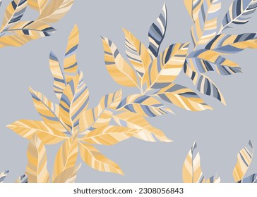 Abstract tree leafage endless pattern vector. Trendy floral spring dress cloth print. Hawaiian bush branch leaves repeat pattern. Exotic flora elements.