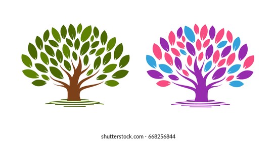 Abstract tree with leaves. Ecology, eco, environment nature icon or logo. Vector illustration