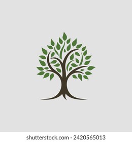abstract Tree of Life logo. Organic nature symbol. Tree branch with leaf sign. Natural plant design element emblem. Vector illustration.