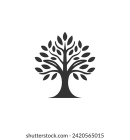 abstract Tree of Life logo. Organic nature symbol. Tree branch with leaf sign. Natural plant design element emblem. Vector illustration.