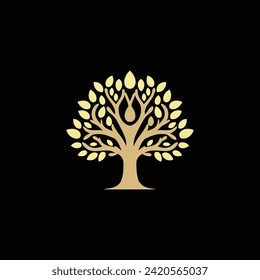 abstract Tree of Life logo. Organic nature symbol. Tree branch with leaf sign. Natural plant design element emblem. Vector illustration.
