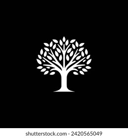 abstract Tree of Life logo. Organic nature symbol. Tree branch with leaf sign. Natural plant design element emblem. Vector illustration.