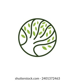 Abstract Tree of life logos. Eco nature symbols. Tree branch with leaves signs. Natural plant design elements emblems. Vector illustration.