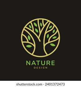 Abstract Tree of life logos. Eco nature symbols. Tree branch with leaves signs. Natural plant design elements emblems. Vector illustration.