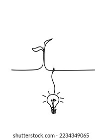 Árbol abstracto con bombilla de luz como dibujo de línea sobre el fondo blanco. Vector