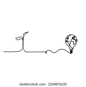 Abstract tree with light bulb as line drawing on the white background. Vector