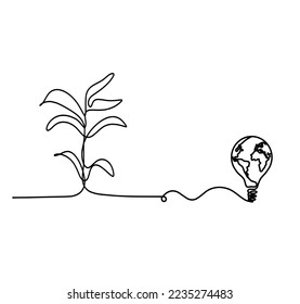 Abstract tree with light bulb as line drawing on the white background. Vector