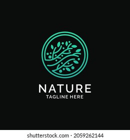 Abstract tree line art in circle logo design
