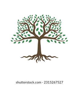 Abstract tree logo design, tree and root vector isolated on white background